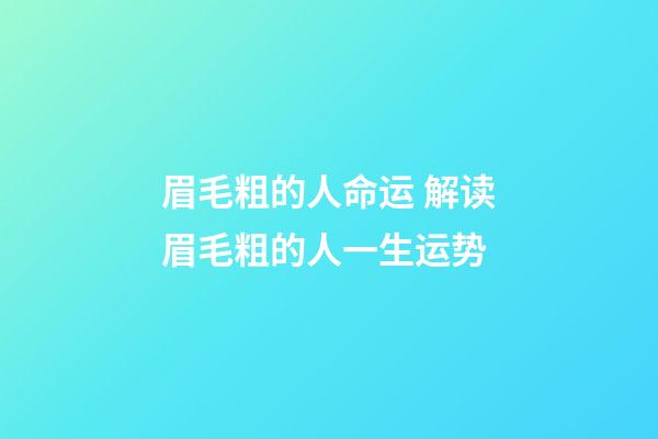 眉毛粗的人命运 解读眉毛粗的人一生运势